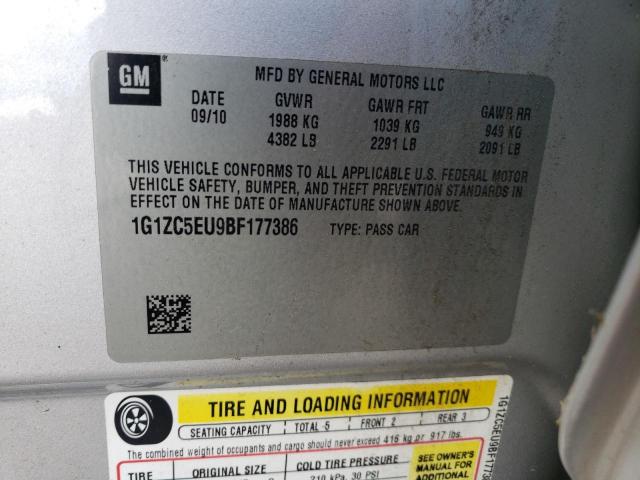 1G1ZC5EU9BF177386 - 2011 CHEVROLET MALIBU 1LT 银色 照片 10