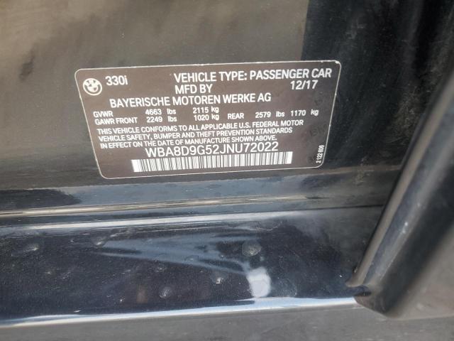 WBA8D9G52JNU72022 - 2018 BMW 330 XI BLACK photo 12