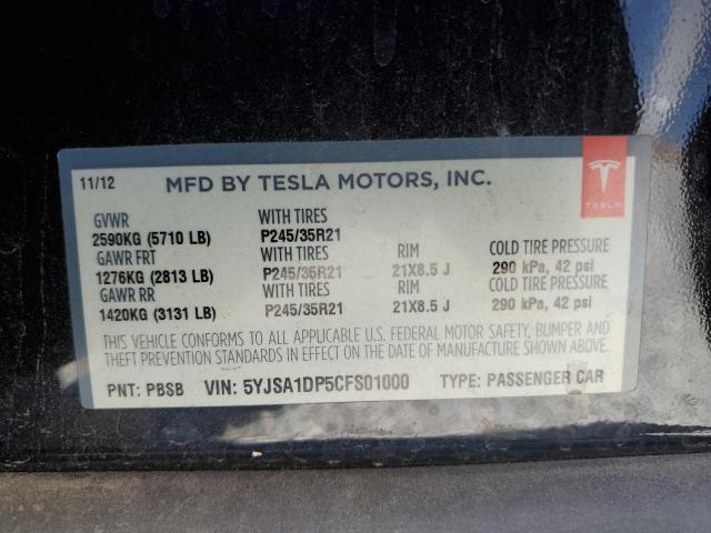 5YJSA1DP5CFS01000 - 2012 TESLA MODEL S BLACK photo 13