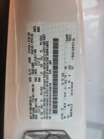 1FMCU9GD5HUC92016 - 2017 FORD ESCAPE SE WHITE photo 12