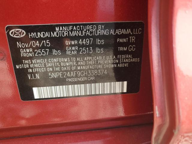 5NPE24AF9GH338374 - 2016 HYUNDAI SONATA SE RED photo 12