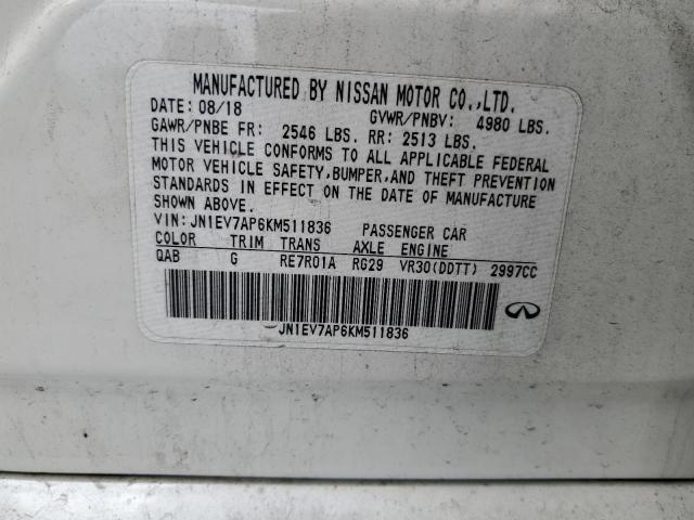 JN1EV7AP6KM511836 - 2019 INFINITI Q50 LUXE WHITE photo 13