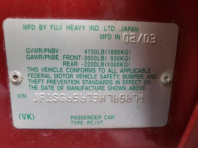 JF1SG65673H765674 - 2003 SUBARU FORESTER 2.5XS BURGUNDY photo 13