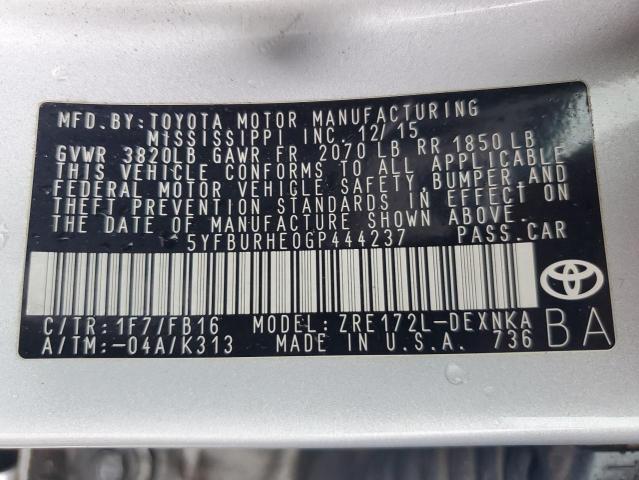 5YFBURHE0GP444237 - 2016 TOYOTA COROLLA L SILVER photo 13