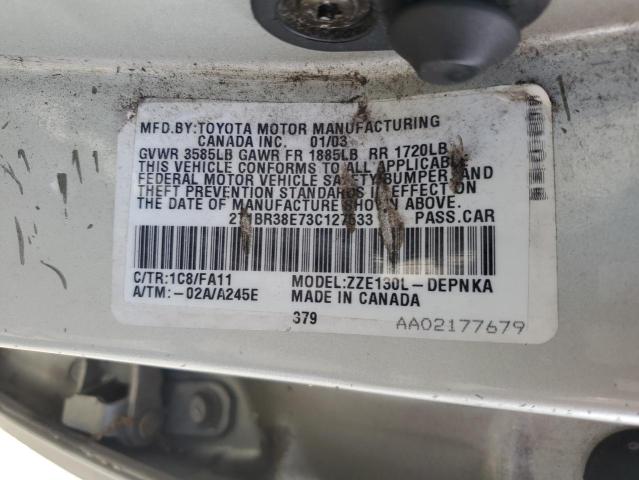 2T1BR38E73C127533 - 2003 TOYOTA COROLLA CE 银色 照片 12