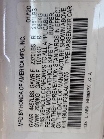 19UUB1F39LA010075 - 2020 ACURA TLX WHITE photo 12