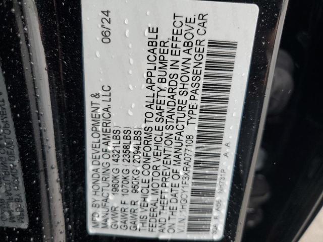 1HGCY1F3XRA077108 - 2024 HONDA ACCORD EX BLACK photo 12
