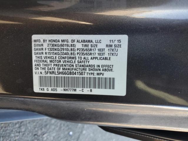 5FNRL5H66GB041507 - 2016 HONDA ODYSSEY EXL CHARCOAL photo 14