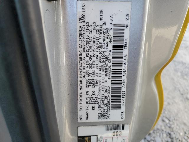 5TETX22N06Z243362 - 2006 TOYOTA TACOMA ACCESS CAB ყვითელი ფოტო 12