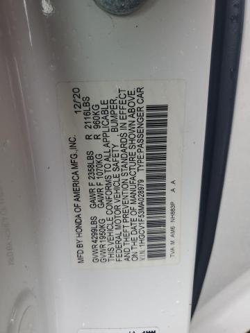 1HGCV1F53MA028979 - 2021 HONDA ACCORD EXL WHITE photo 12
