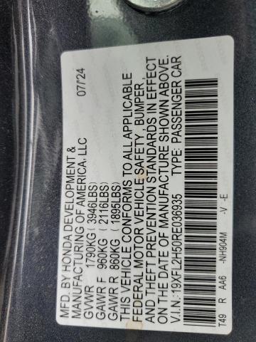 19XFL2H50RE036935 - 2024 HONDA CIVIC LX CHARCOAL photo 13