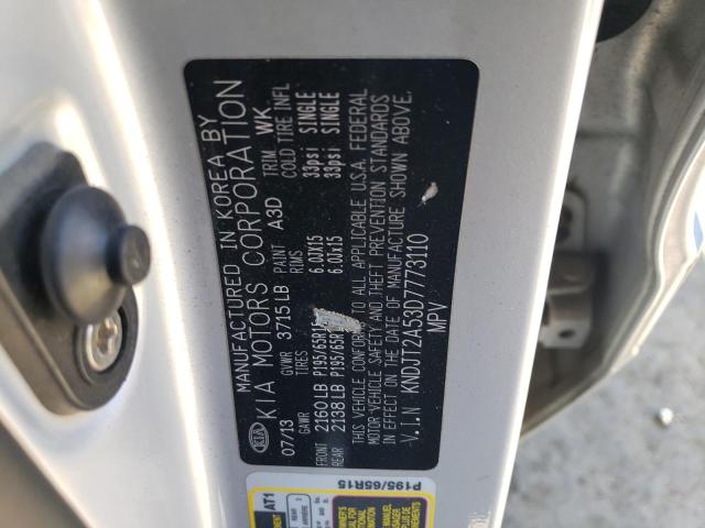 KNDJT2A53D7773110 - 2013 KIA SOUL SILVER photo 12