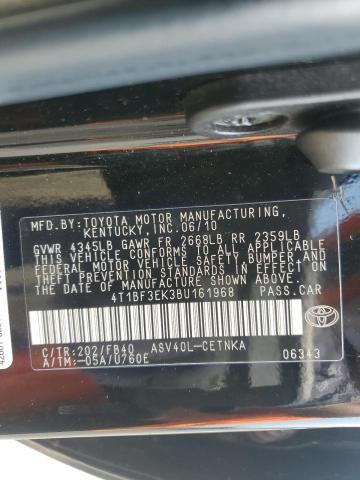 4T1BF3EK3BU161968 - 2011 TOYOTA CAMRY BASE Սև լուսանկար 12