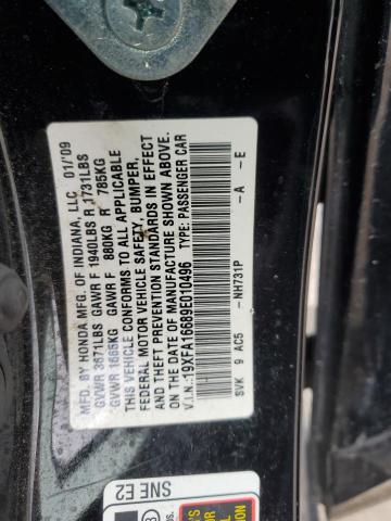 19XFA16689E010496 - 2009 HONDA CIVIC LX-S BLACK photo 12