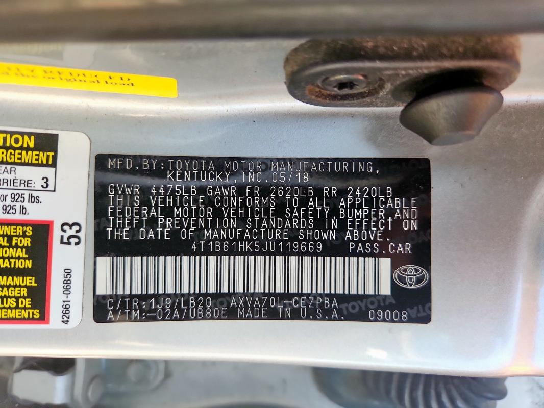 4T1B61HK5JU119669 - 2018 TOYOTA CAMRY XSE SILVER photo 12