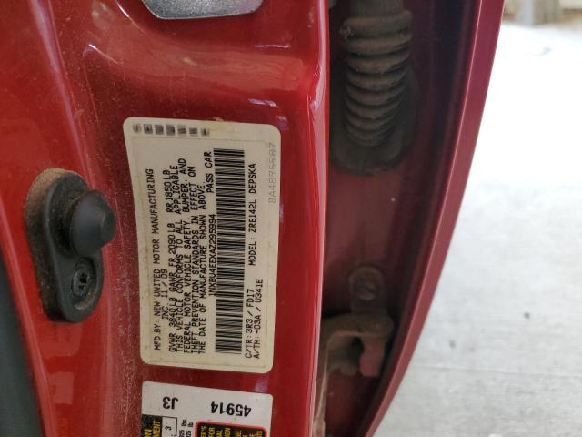 1NXBU4EEXAZ295994 - 2010 TOYOTA COROLLA BASE Qırmızı foto 12