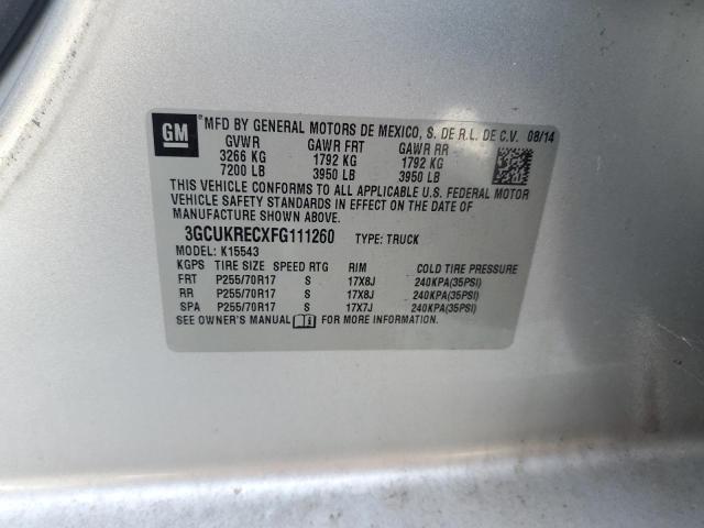 3GCUKRECXFG111260 - 2015 CHEVROLET SILVERADO K1500 LT SILVER photo 12