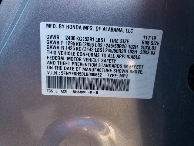 5FNYF8H50LB000652 - 2020 HONDA PASSPORT EXL فضي صورة 13