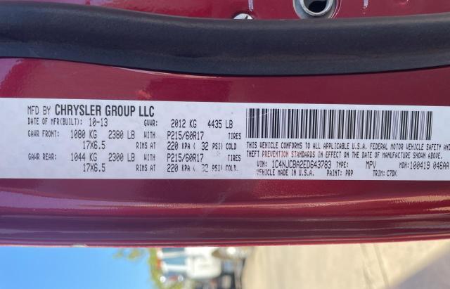 1C4NJCBA2ED643783 - 2014 JEEP COMPASS SPORT Қызыл фото 10