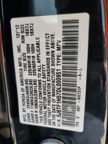 5J6TF1H57DL000951 - 2013 HONDA CROSSTOUR EXL ნაცრისფერი ფოტო 12