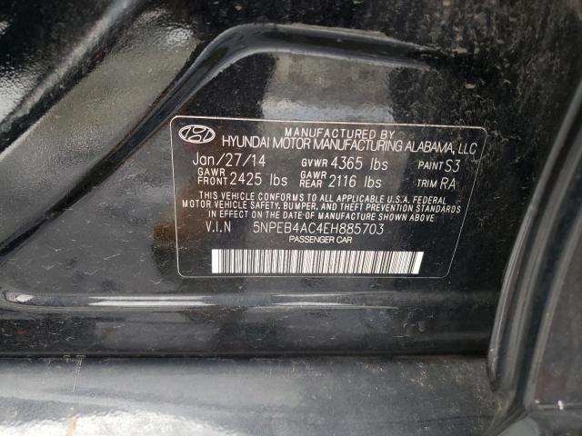 5NPEB4AC4EH885703 - 2014 HYUNDAI SONATA GLS BLACK photo 12