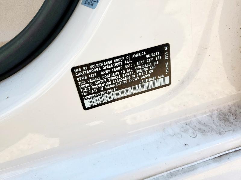 1VWBH7A33DC136286 - 2013 VOLKSWAGEN PASSAT SE თეთრი ფოტო 12