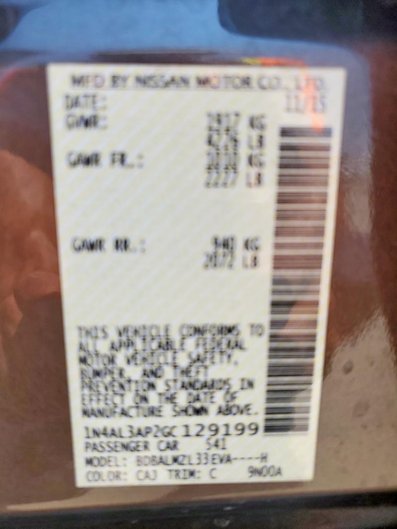 1N4AL3AP2GC129199 - 2016 NISSAN ALTIMA 2.5 棕色 照片 13