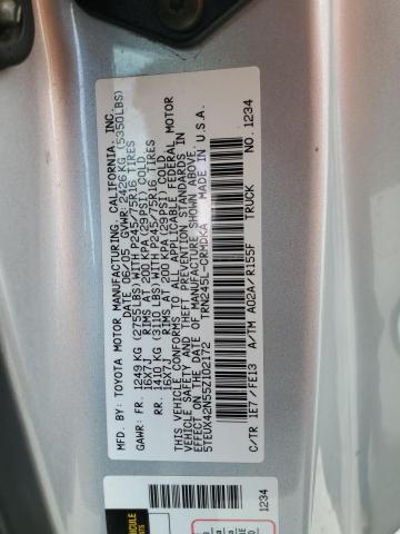 5TEUX42N55Z102172 - 2005 TOYOTA TACOMA ACCESS CAB ვერცხლისფერი ფოტო 12