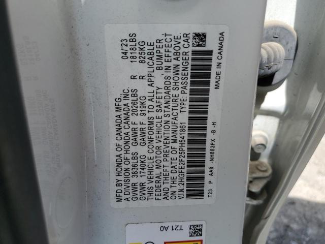2HGFE2F25PH541861 - 2023 HONDA CIVIC LX WHITE photo 12