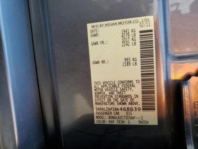 1N4AL2AP1BN468639 - 2011 NISSAN ALTIMA BASE BLUE photo 12