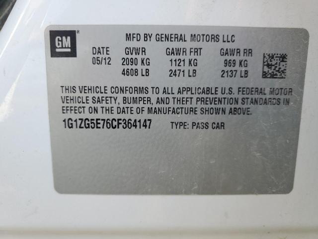 1G1ZG5E76CF364147 - 2012 CHEVROLET MALIBU LTZ თეთრი ფოტო 12