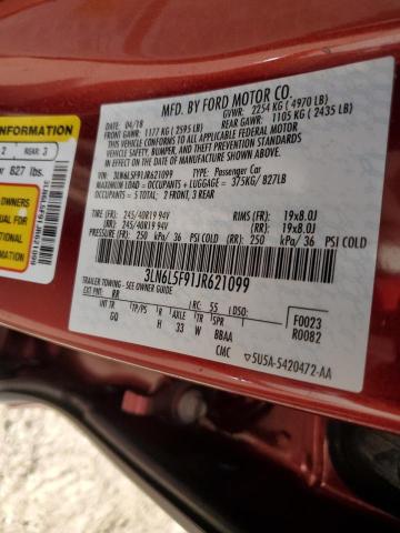 3LN6L5F91JR621099 - 2018 LINCOLN MKZ RESERVE წითელი ფოტო 13