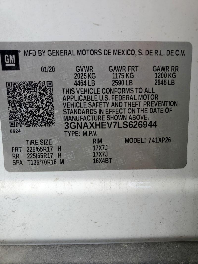 3GNAXHEV7LS626944 - 2020 CHEVROLET EQUINOX LS 白色 照片 13