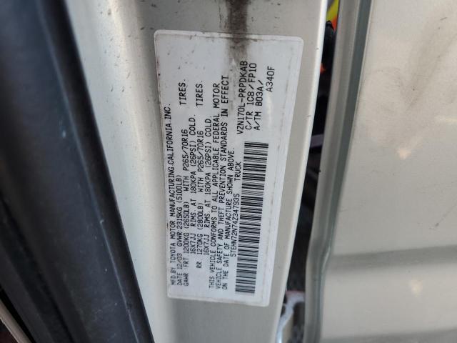 5TEHN72N74Z347935 - 2004 TOYOTA TACOMA DOUBLE CAB 灰色 照片 12