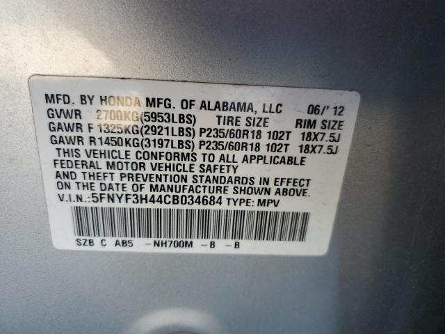 5FNYF3H44CB034684 - 2012 HONDA PILOT EX SILVER photo 14