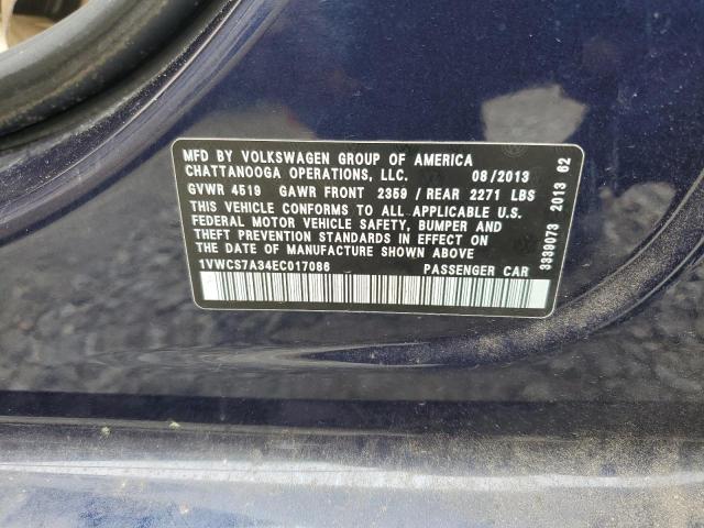 1VWCS7A34EC017086 - 2014 VOLKSWAGEN PASSAT SEL BLUE photo 12