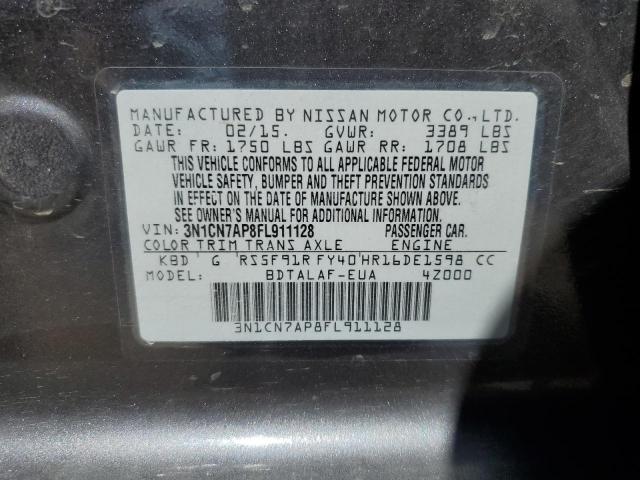 3N1CN7AP8FL911128 - 2015 NISSAN VERSA S CHARCOAL photo 12