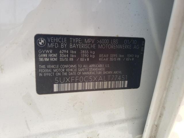5UXFF0C5XALT77451 - 2010 BMW X5 XDRIVE35D WHITE photo 13