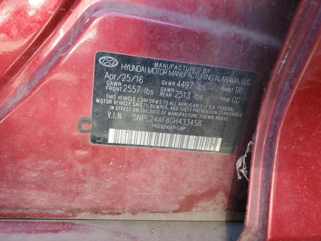 5NPE24AF8GH433458 - 2016 HYUNDAI SONATA SE RED photo 12