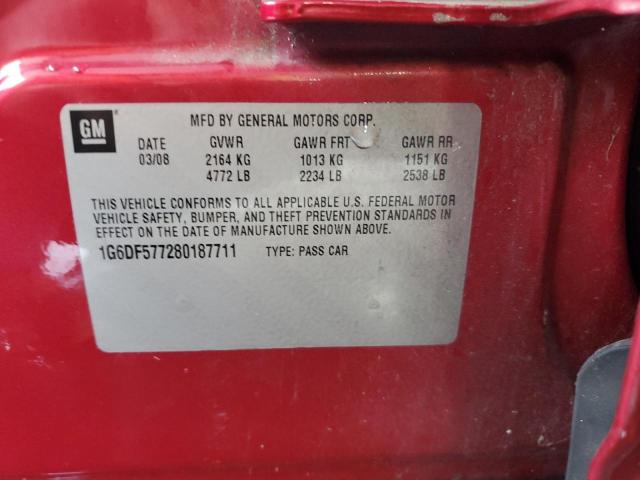 1G6DF577280187711 - 2008 CADILLAC CTS RED photo 12