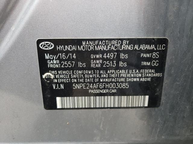 5NPE24AF6FH003085 - 2015 HYUNDAI SONATA SE 银色 照片 12
