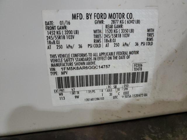 1FM5K8AR6GGC14757 - 2016 FORD EXPLORER POLICE INTERCEPTOR 白色 照片 13