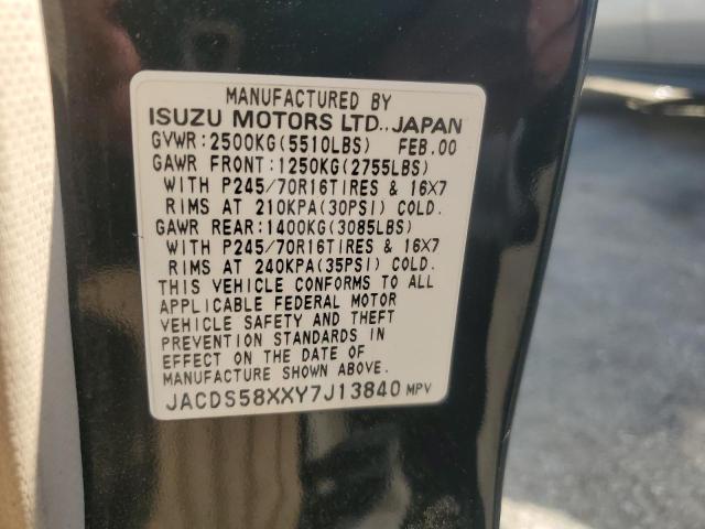 JACDS58XXY7J13840 - 2000 ISUZU TROOPER S BLACK photo 13