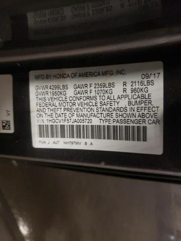 1HGCV1F57JA005720 - 2018 HONDA ACCORD EXL CHARCOAL photo 12