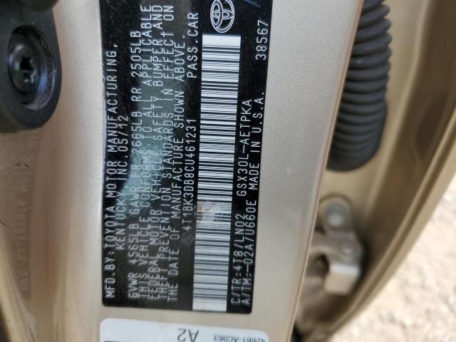 4T1BK3DB8CU461231 - 2012 TOYOTA AVALON BASE Qızıl foto 12