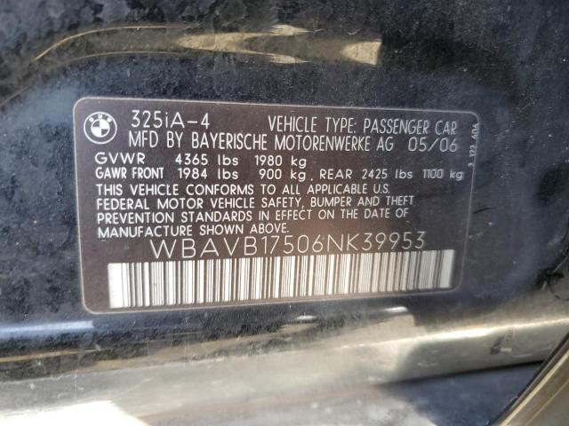WBAVB17506NK39953 - 2006 BMW 325 I AUTOMATIC BLACK photo 12