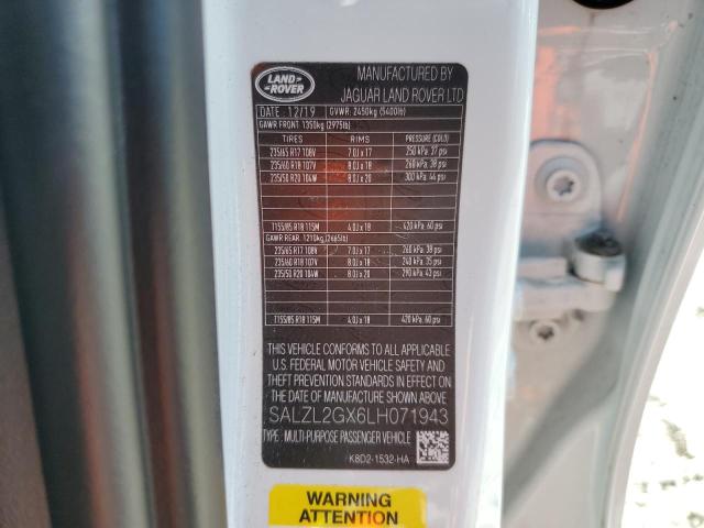 SALZL2GX6LH071943 - 2020 LAND ROVER RANGE ROVE SE WHITE photo 13