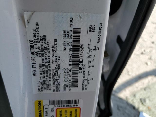 3LN6L2JK3FR623694 - 2015 LINCOLN MKZ WHITE photo 12