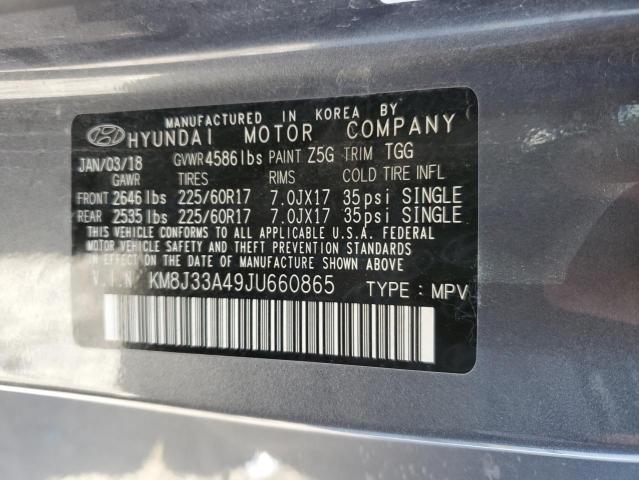 KM8J33A49JU660865 - 2018 HYUNDAI TUCSON SEL GRAY photo 12