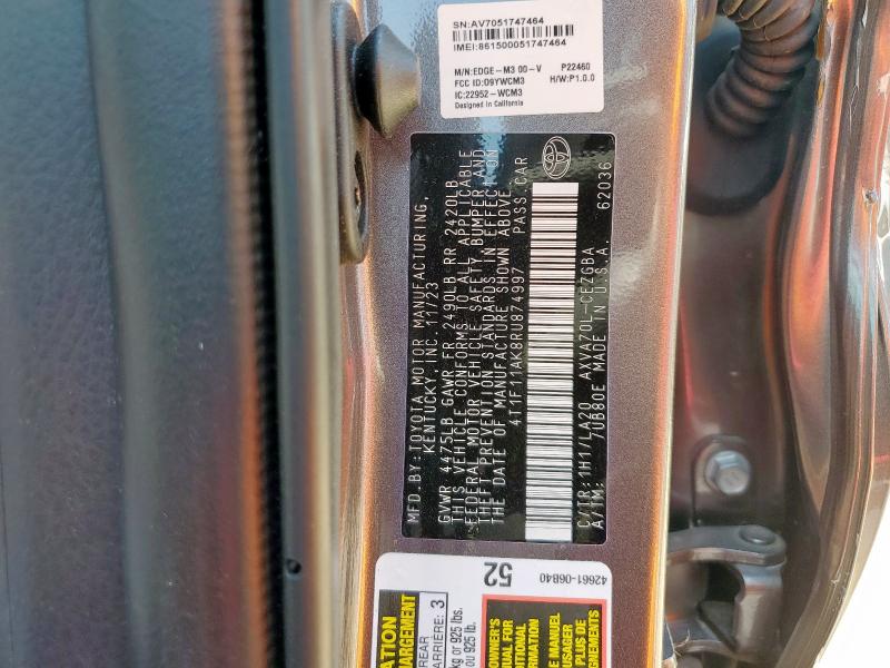 4T1F11AK8RU874997 - 2024 TOYOTA CAMRY XLE GRAY photo 13